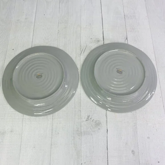 Portmeirion SOPHIE CONRAN GREY Gray Embossed Rings Coupe 9" Luncheon Plate Set 3
